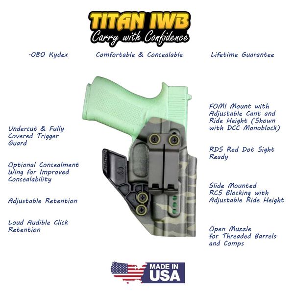 S&W M&P Shield IWB AIWB Holster - Titan 2.0 Mod 1 Kydex Holster